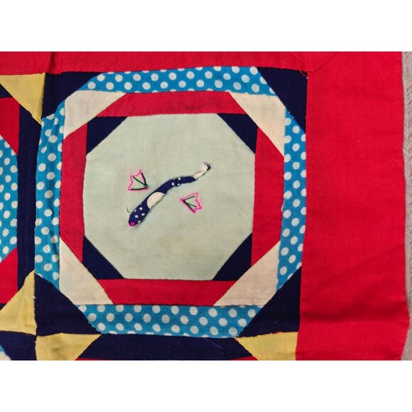 Vintage Handmade Red Throw Pillow Cover Embroidered Asian Oriental Patchwork - Picture 9 of 9